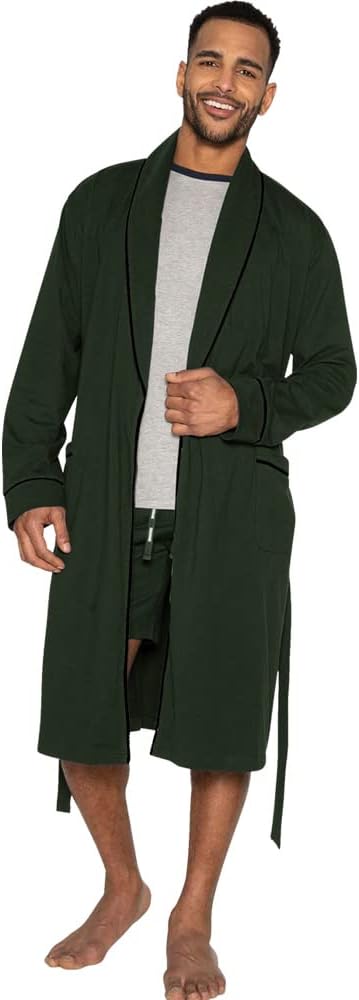 HOLOVE Men's Cotton Lightweight Robes Shower Spa Kimono Bathrobe