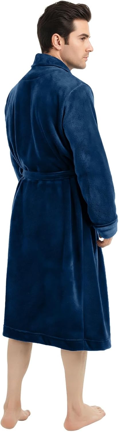 Luxury Ultra Soft Mens Robe Plush Fleece Long Bathrobe