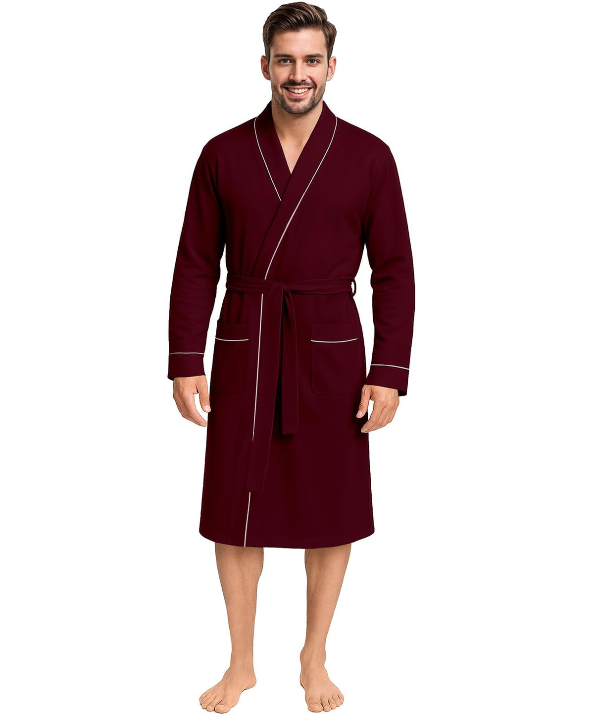 Cotton Blend Lightweight Knit Robe for Men Soft Loungewear Bathrobe