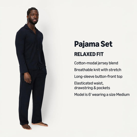 Amazon Essentials Men's Cotton-Modal Pajama Set, Long Sleeve Button-Down Top with Pants