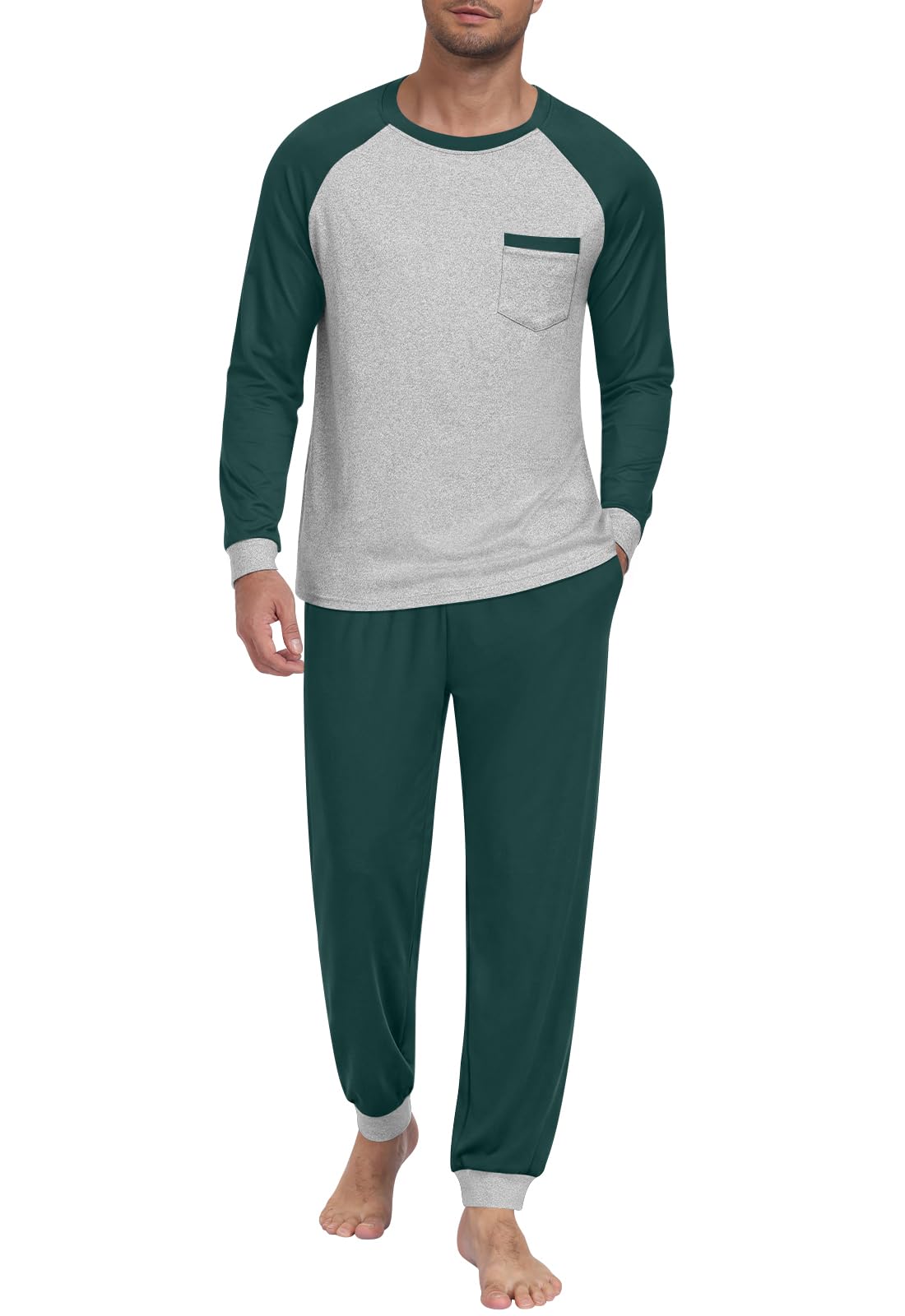 Mens Pajama Sets Long Sleeve Loungewear Pjs with Pockets