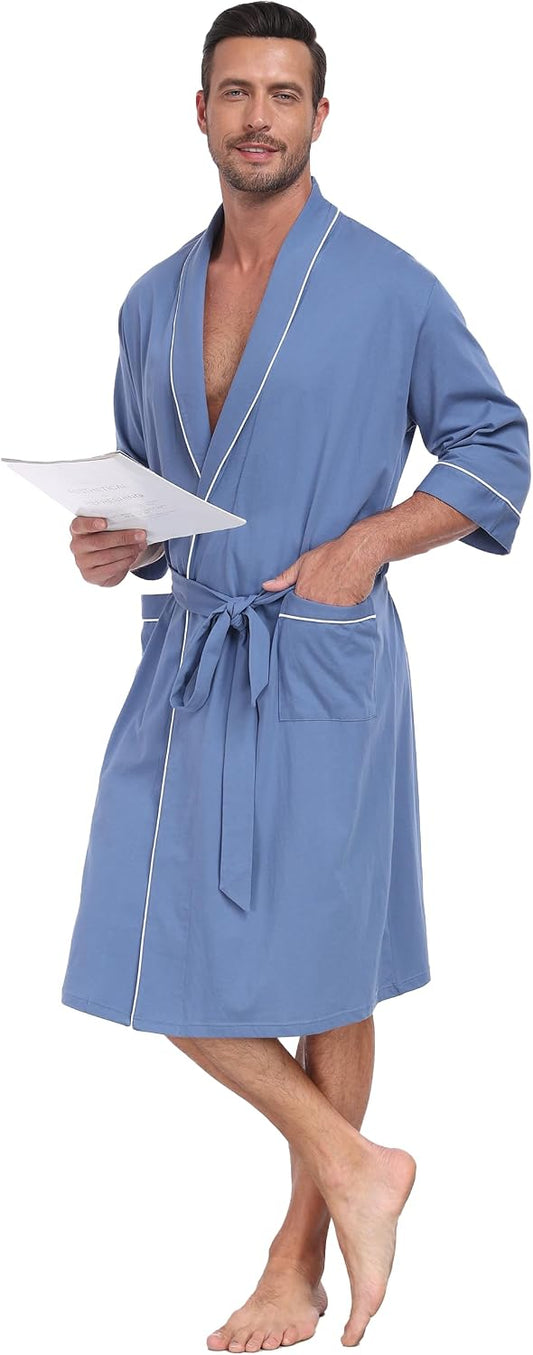 CF Men's 100% Cotton Robes Lightweight Bathrobe Soft Short Sleeve Bath Robe