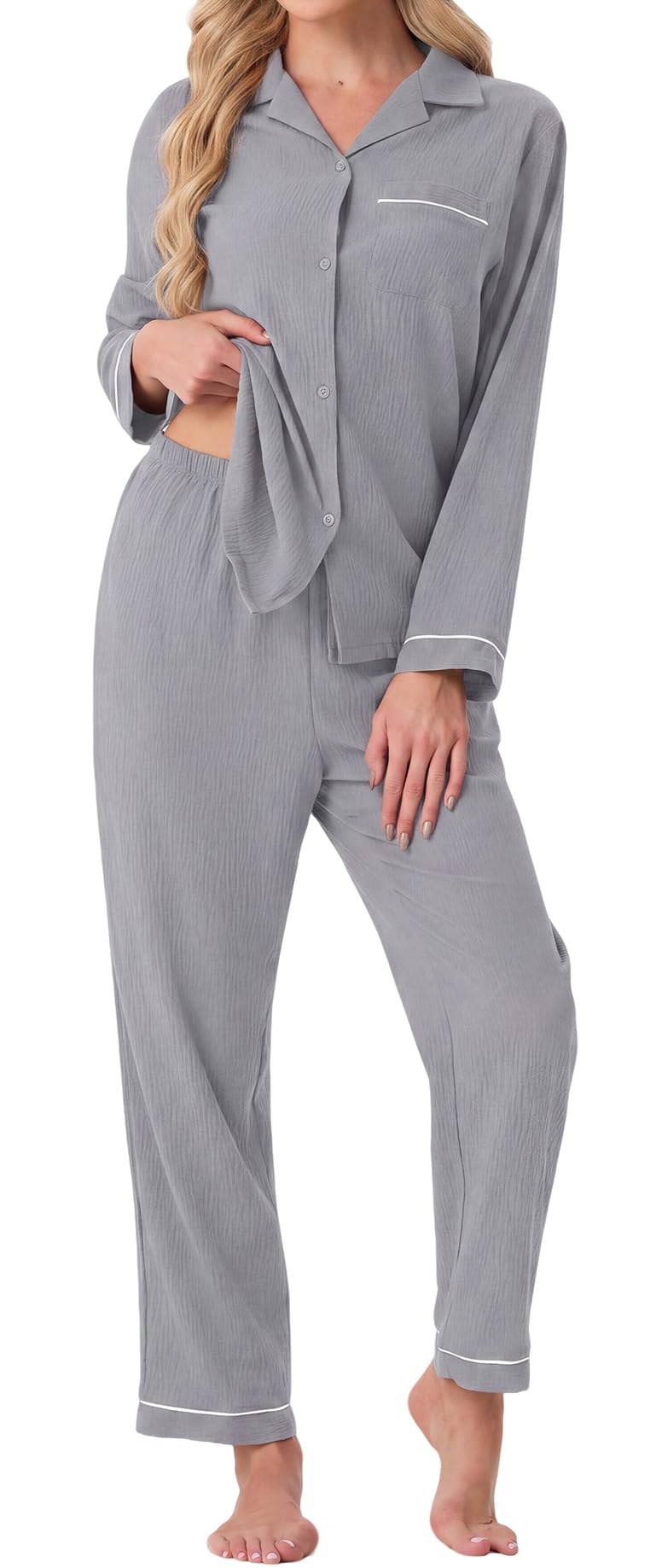 PrinStory Men's Pajamas Set Long Sleeve Button Down Sleepwear Pjs S-2XL