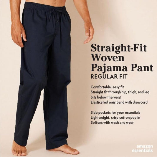 Amazon Essentials Men's Cotton Poplin Straight-Fit Pajama Pants with Pockets, Elastic Waist, Drawstring