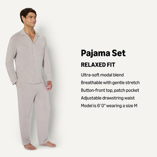 Amazon Essentials x Sofia Grainge Men's Long Sleeve Relaxed Fit Breathable Modal Jersey Pajama Set, Loungewear