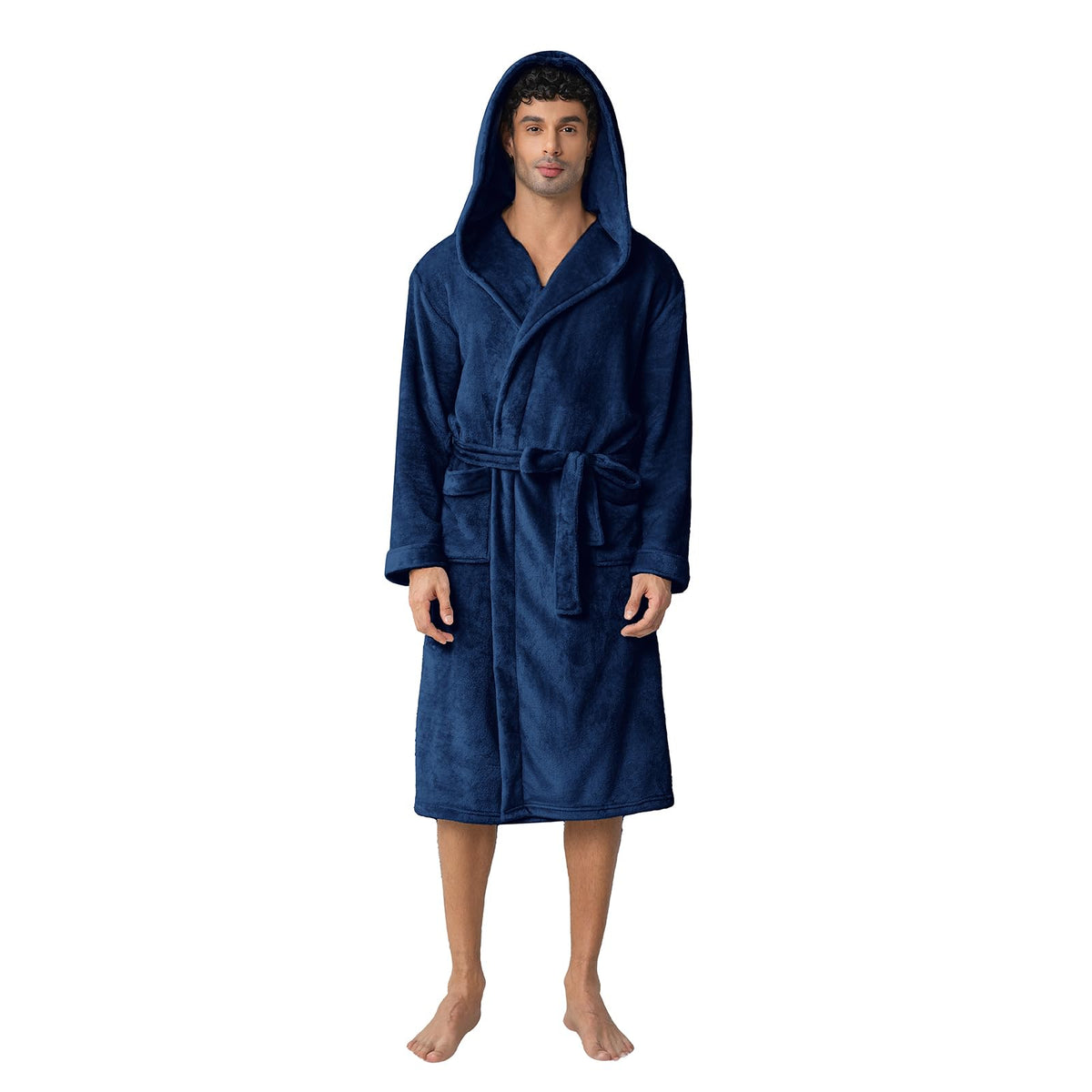 Men's Hooded Robe, Premium Plush Warm Bathrobe