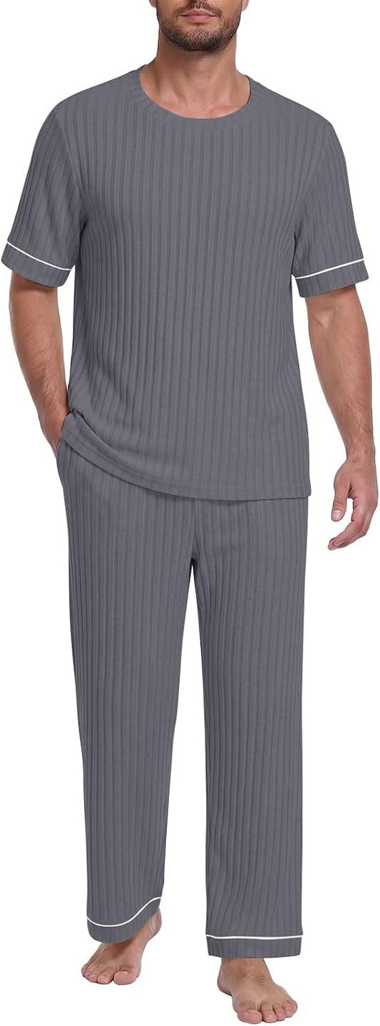 Mens Pajamas Sets Lightweight Lounge Set Soft Sleepwear Pjs S-3XL