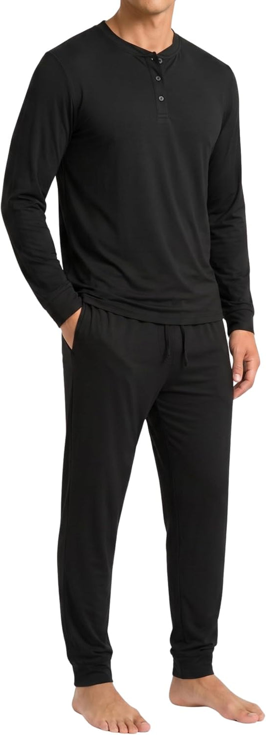 #followme Men's 2-Piece Ultra Soft Pajama Set, Long Sleeve Henley & Joggers