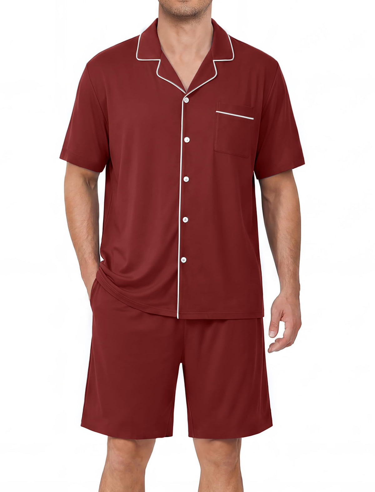 Ekouaer Mens Pajama Set Summer Short Sleeve Button Up Pjs 2 Piece Sleepwear