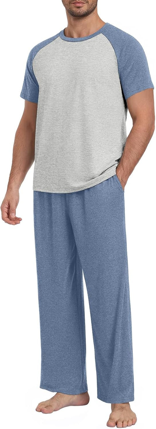 Yincro Mens Pajamas Set Lightweight Loungewear Short Sleeve Sleepwear S-3XL
