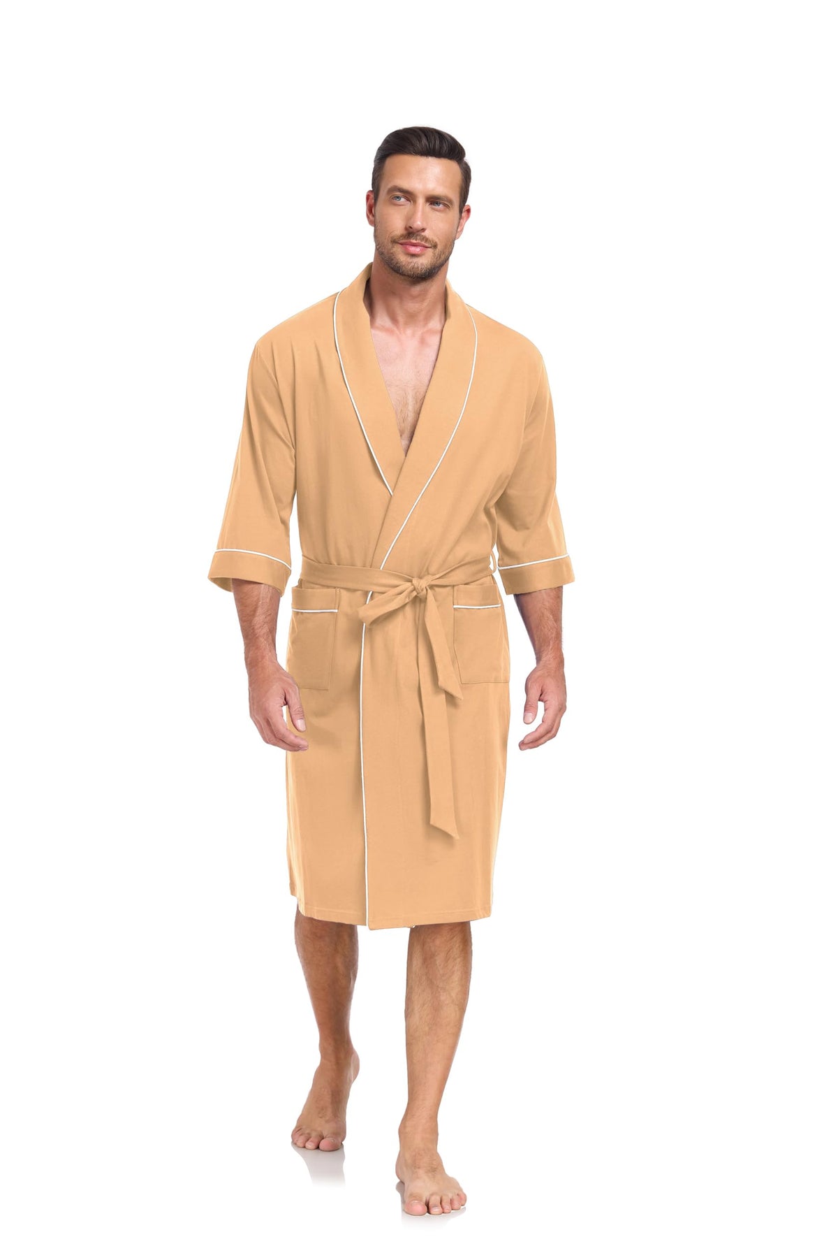 CF Men's 100% Cotton Robes Lightweight Bathrobe Soft Short Sleeve Bath Robe