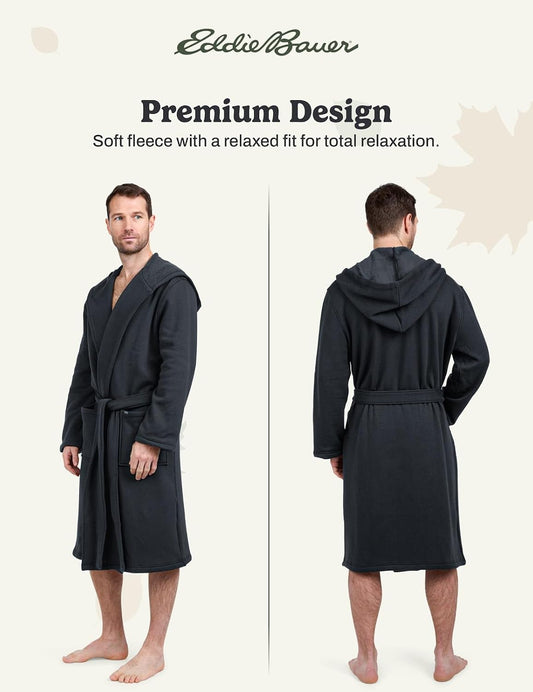 Eddie Bauer Mens Robe - Luxury Fleece Bathrobe with Hood and Pockets | Soft Warm Plush Winter Bath Robe for Men