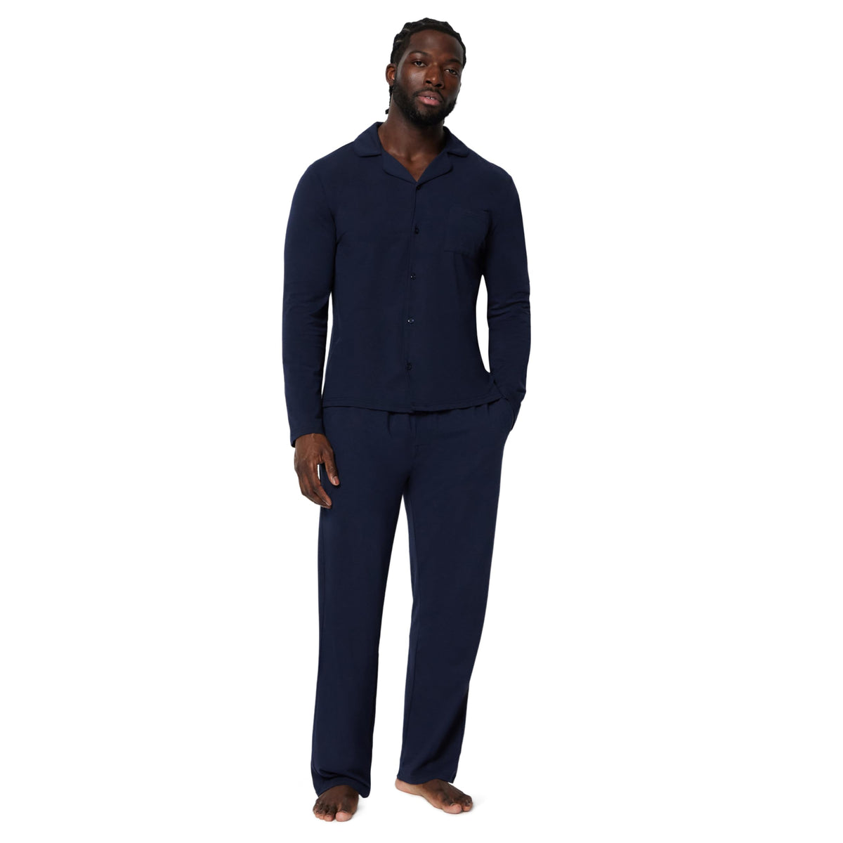 Amazon Essentials Men's Cotton-Modal Pajama Set, Long Sleeve Button-Down Top with Pants