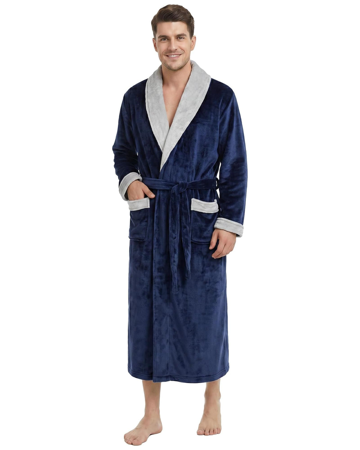 U2SKIIN Mens Robe Plush Flannel Bathrobe for Men Shawl Collar