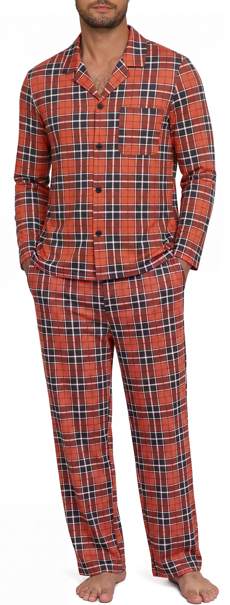 NITAGUT Mens Plaid Pajama Set Long Sleeve Button Down Casual Sleepwear
