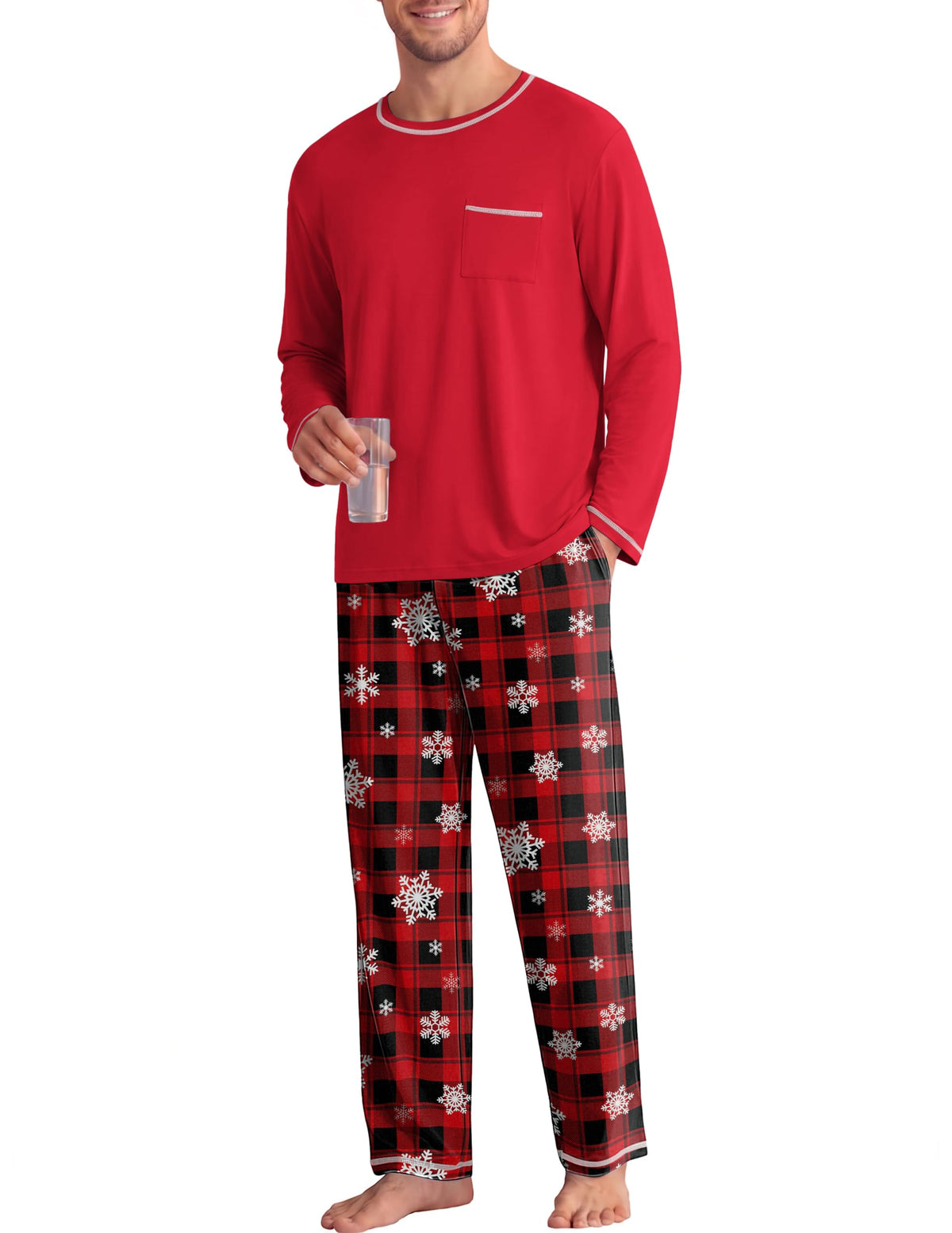 Ekouaer Mens Long Sleeve T-Shirt Pajama Set Soft 2 Piece Lounge Set