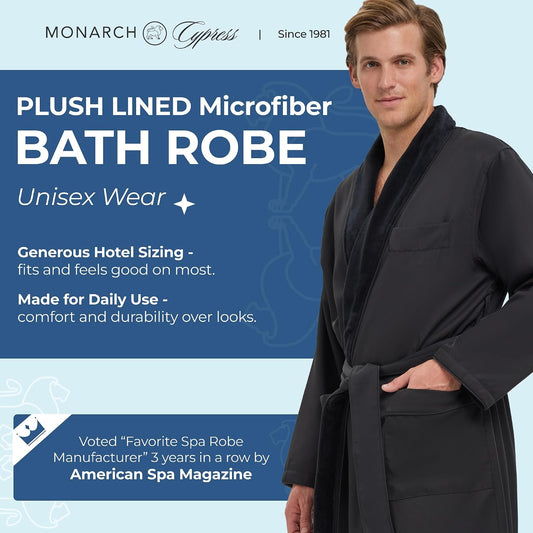 Monarch Plush Lined Microfiber Bath Robe for Men or Women