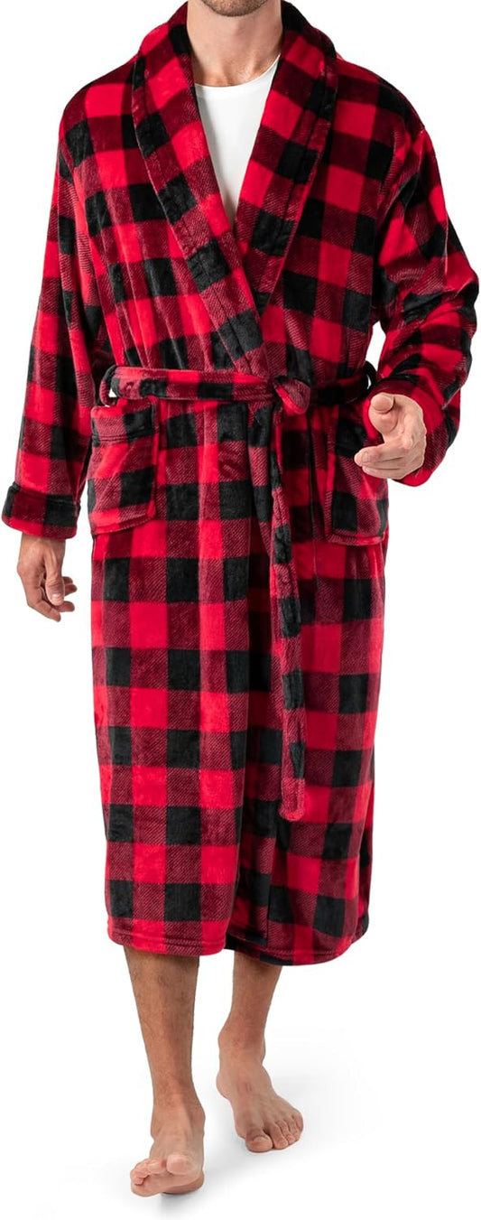 PAVILIA Mens Fleece Robe, Warm Bathrobe with Shawl Collar, Pockets & Belt