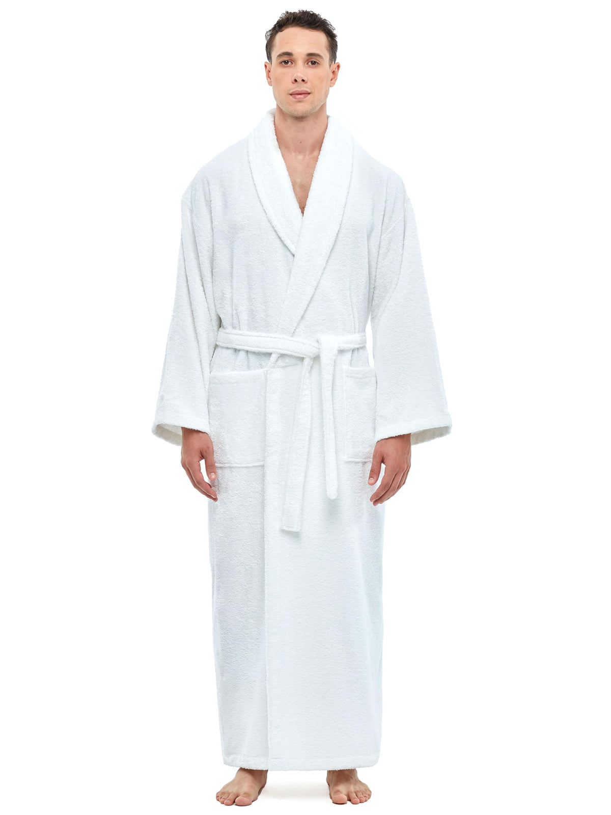 Arus Men's Shawl Collar Robe, Turkish Terry Cotton Bathrobe with Regular and Full Length Options