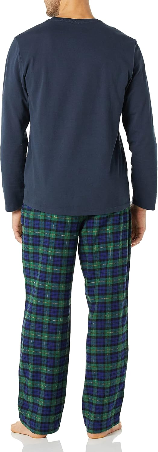 Amazon Essentials Men's 100% Cotton Flannel Pant and Long-Sleeve T-Shirt Pajama Set