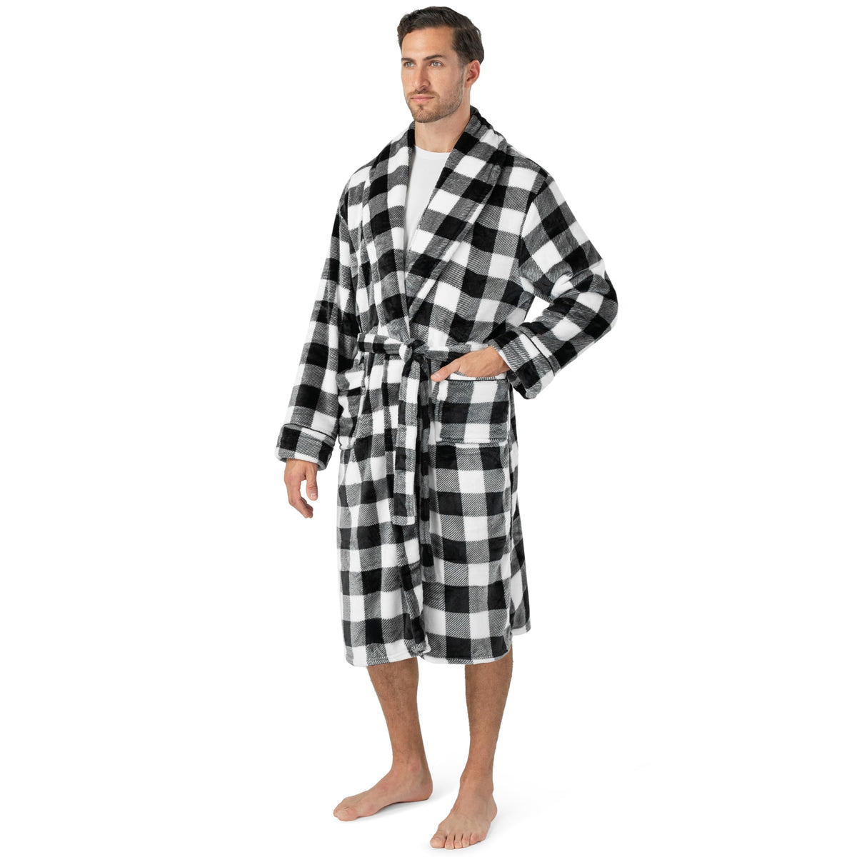 PAVILIA Soft Robe, Plush Warm Bathrobe for Men, Long Spa Bath Robe with Piping