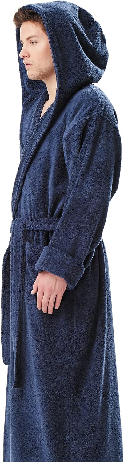Arus Men's Hood'n Full Ankle Length Hooded Turkish Cotton Bathrobe