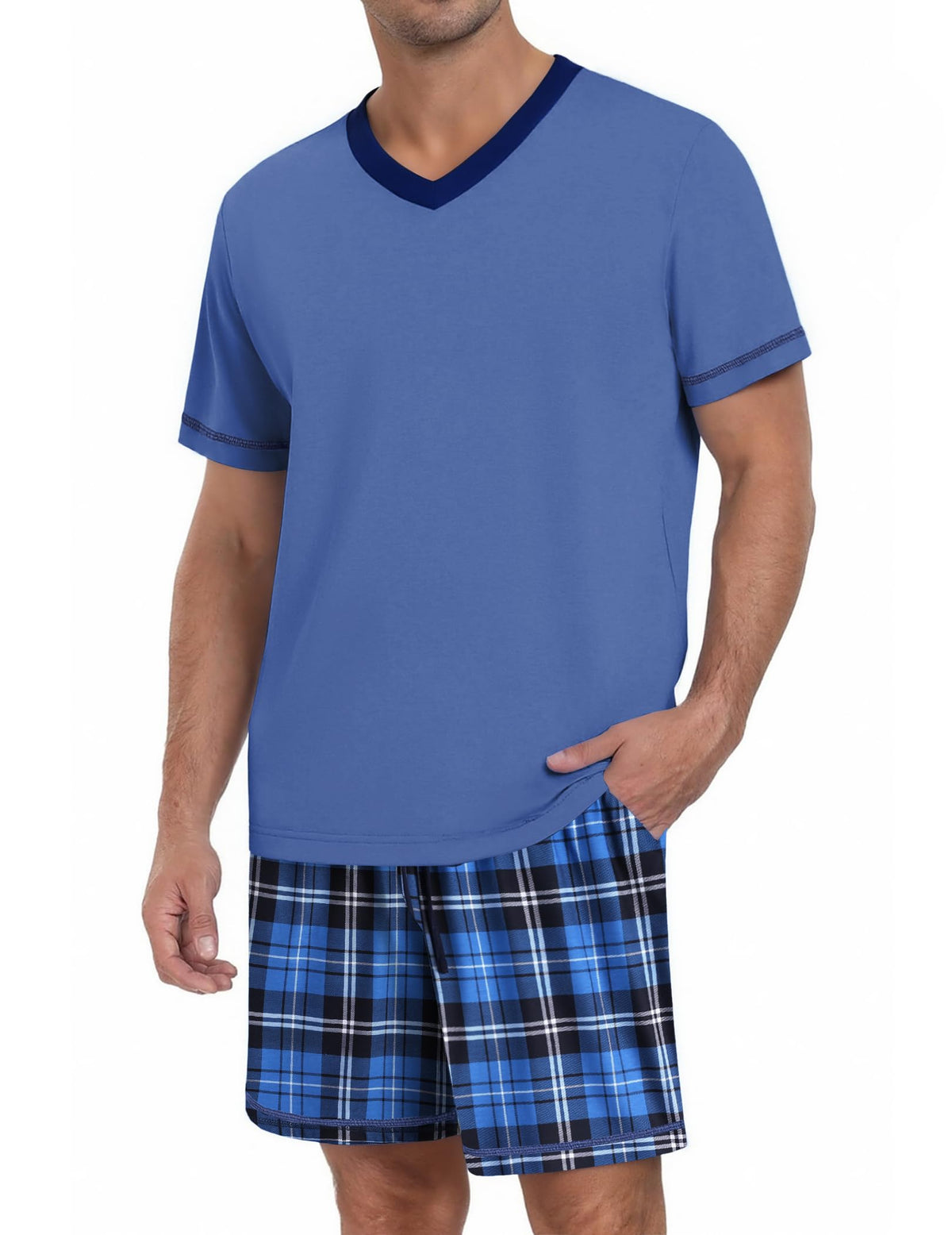 Ekouaer Men's Pajama Sets Shorts Short Sleeve Pj Sets Loungewear Lightweight Lounge Sets with Pockets
