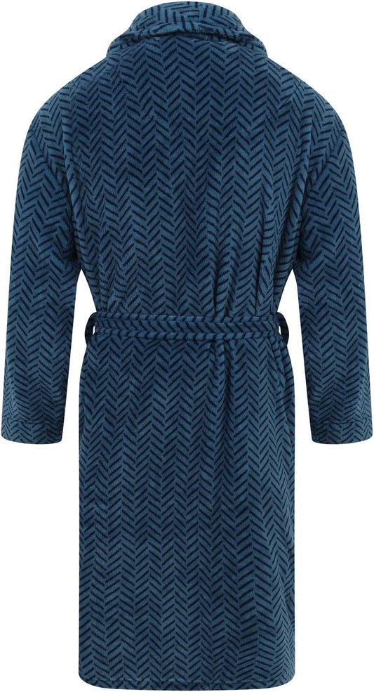 John Christian Men's Blue Herringbone Fleece Robe