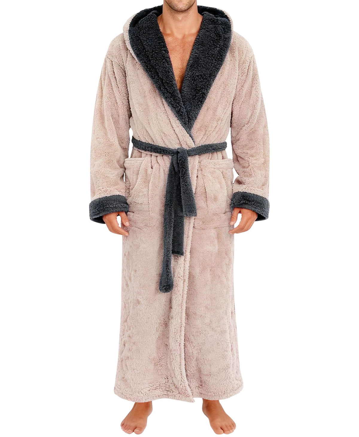Yoimira Men's Robe with Hood, Big & Tall Plush Fleece Long Bathrobe