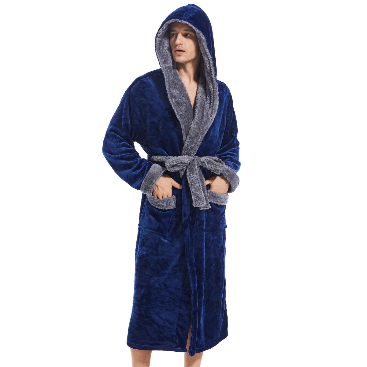 Inner Wish Mens Hooded Robe, Plush Long Highly Absorbent Bath robes Cozy Warm Bathrobe Fuzzy male Spa Robe With Pockets