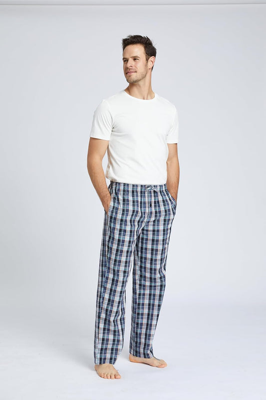 Jveyvth Mens Pajama Pants 100% Cotton Plaid Sleep & Lounge Pants, PJ Bottoms with Pockets and Button Fly