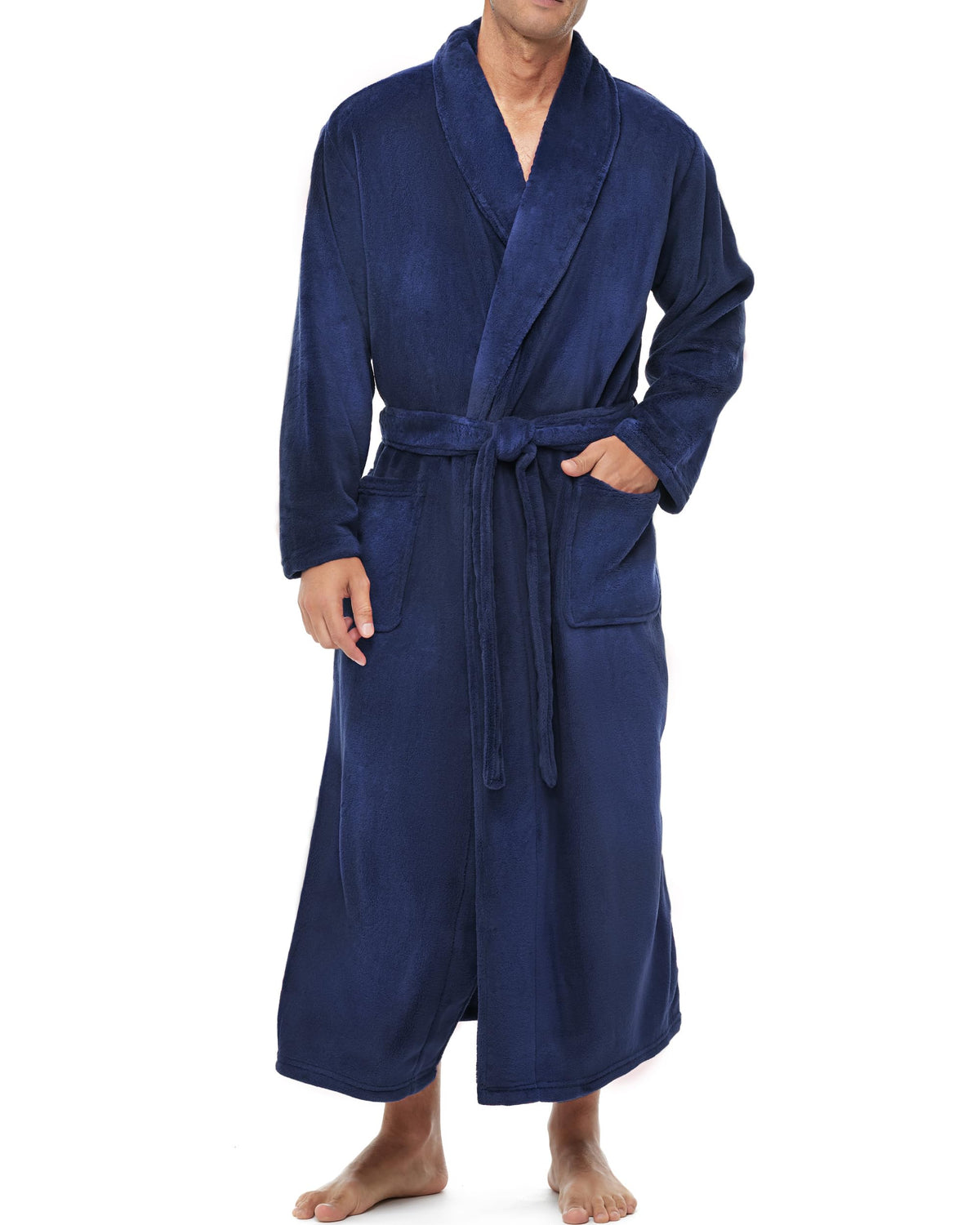 Men's Plush Fleece Robe, Warm Full Length Bathrobe, Big & Tall