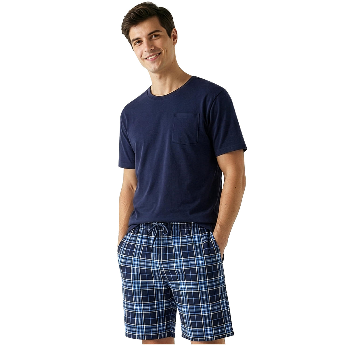 Get Trend Pajama Set for Men Teens, 2 Pc Soft Breathable Pajamas, T Shirt & PJ Shorts with Pockets, Lounge Set, Gifts for Men