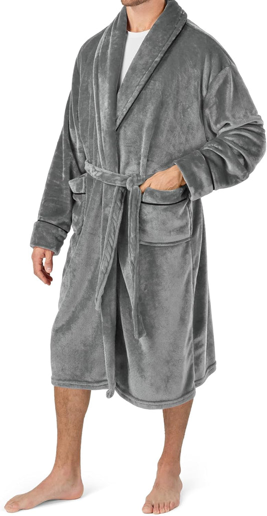 PAVILIA Soft Robe, Plush Warm Bathrobe for Men, Long Spa Bath Robe with Piping