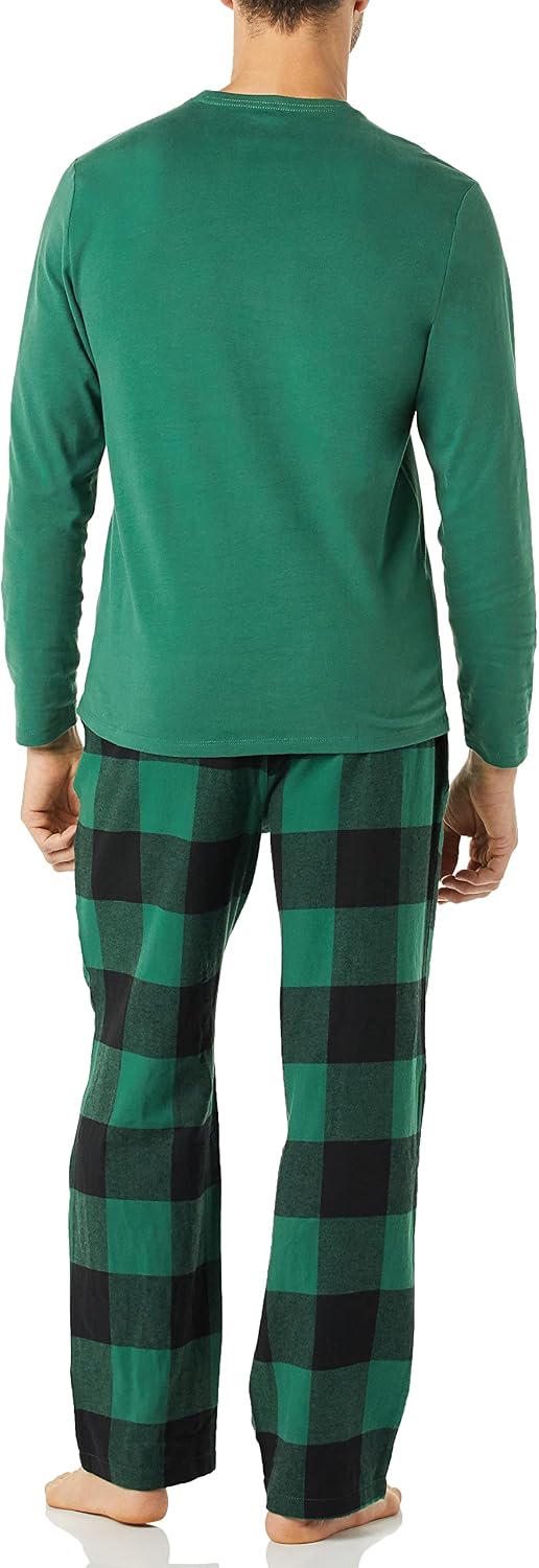 Amazon Essentials Men's 100% Cotton Flannel Pant and Long-Sleeve T-Shirt Pajama Set