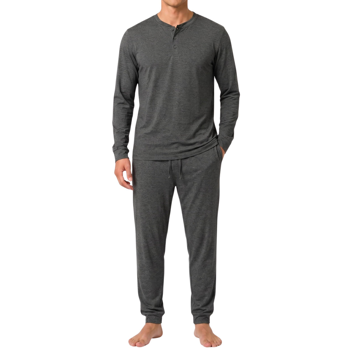 #followme Men's 2-Piece Ultra Soft Pajama Set, Long Sleeve Henley & Joggers