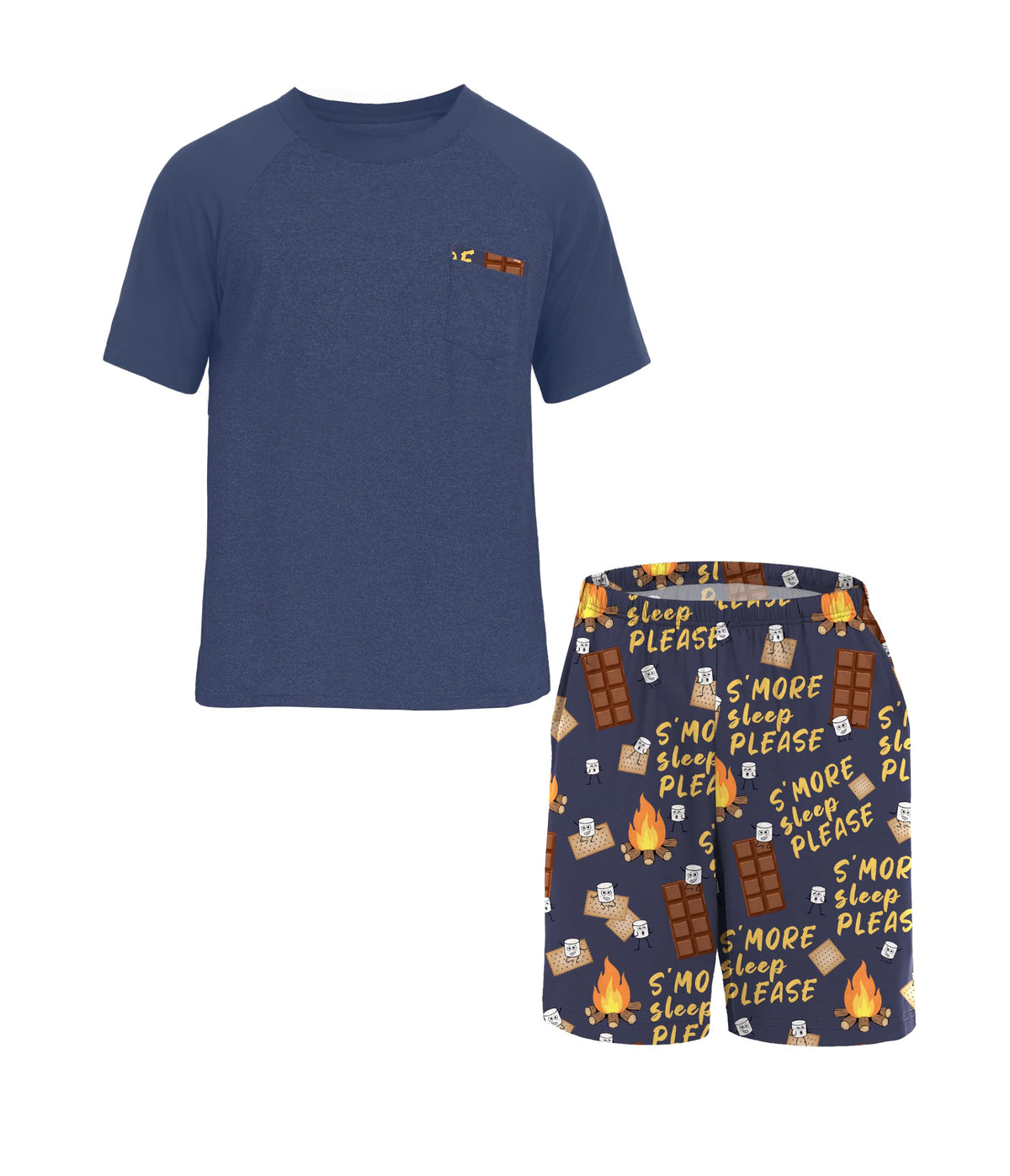 Mens Pajamas Set Shirt and Shorts Lightweight Summer Sleepwear