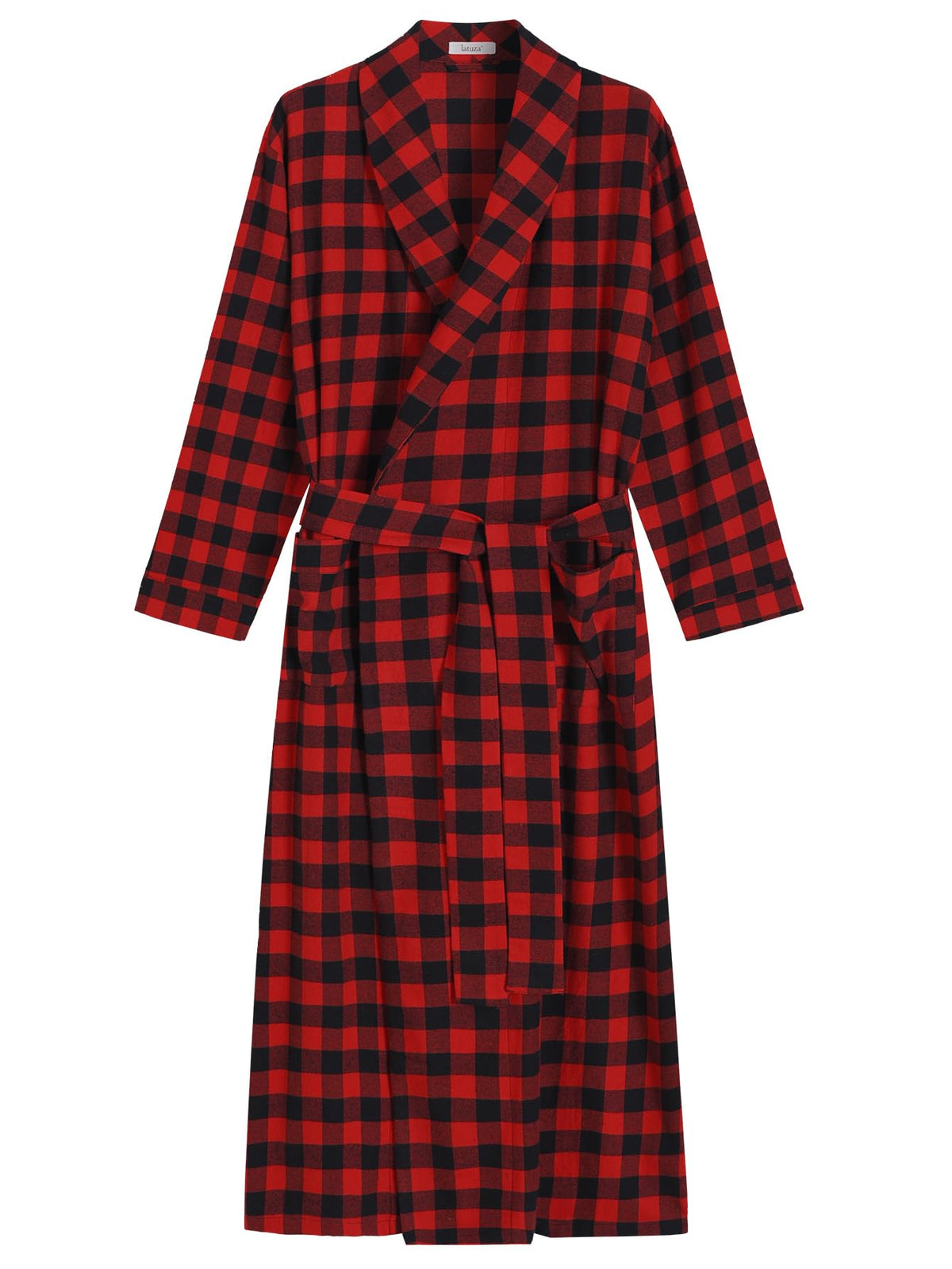 Latuza Men's Cotton Flannel Long Robe Full Length Plaid Bathrobe