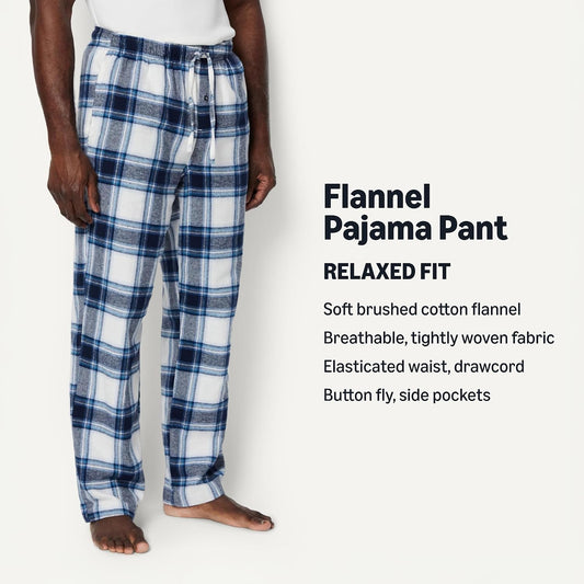 Amazon Essentials Men's 100% Cotton Flannel Sleep Pant, Relaxed Fit Lounge Pants with Elastic Waist and Drawstring