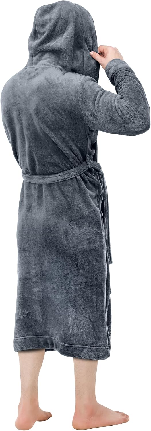 Luxury Ultra Soft Mens Robe with Hood Plush Fleece Long Bathrobe