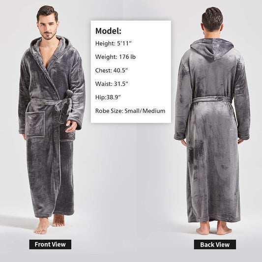 FashGudim Mens Robes Big and Tall with Hood Two-Tone Flannel Fleece Contrast Bathrobe Full Length Plush Long Robe House Coat