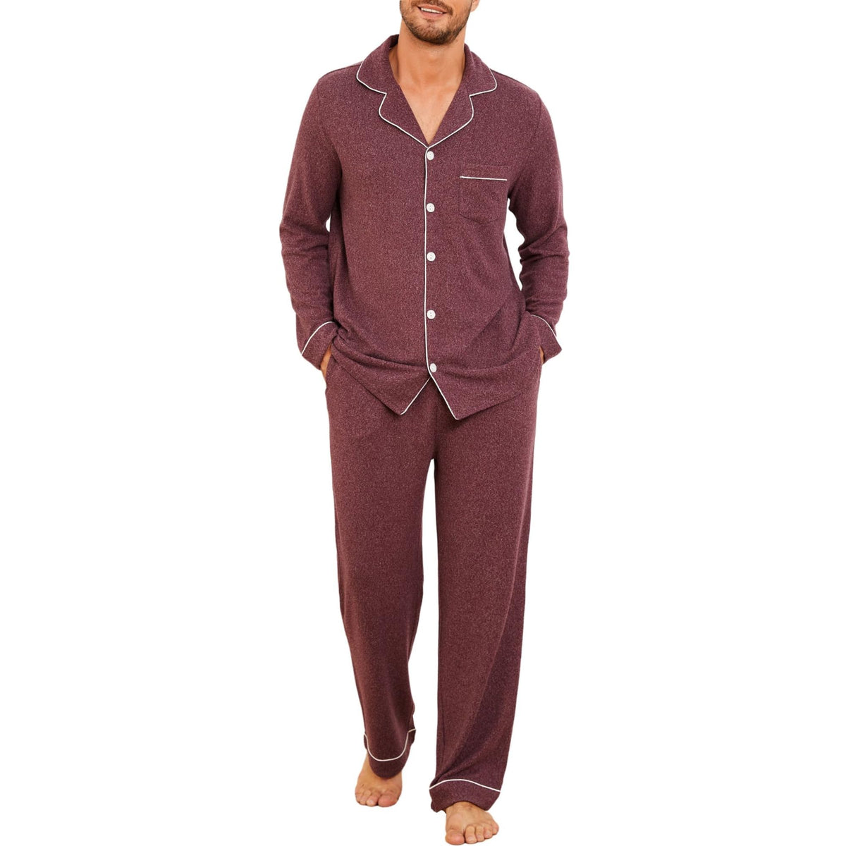U2SKIIN Mens Pajama Set, Soft Stretch Long Sleeve Sleepwear with Pockets