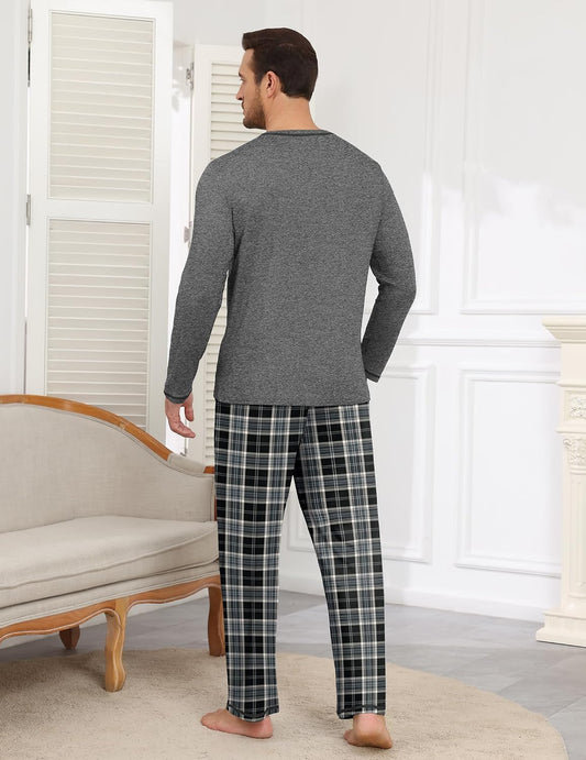 Ekouaer Mens Long Sleeve T-Shirt Pajama Set Soft 2 Piece Lounge Set