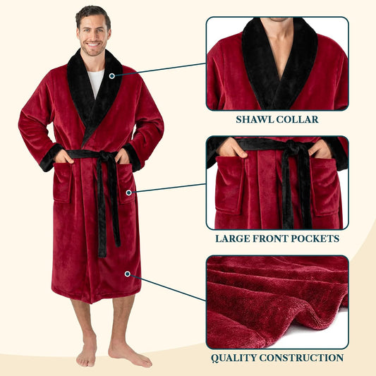 PAVILIA Mens Soft Fleece Bathrobe Lightweight Long Robe for Men Shower Bath
