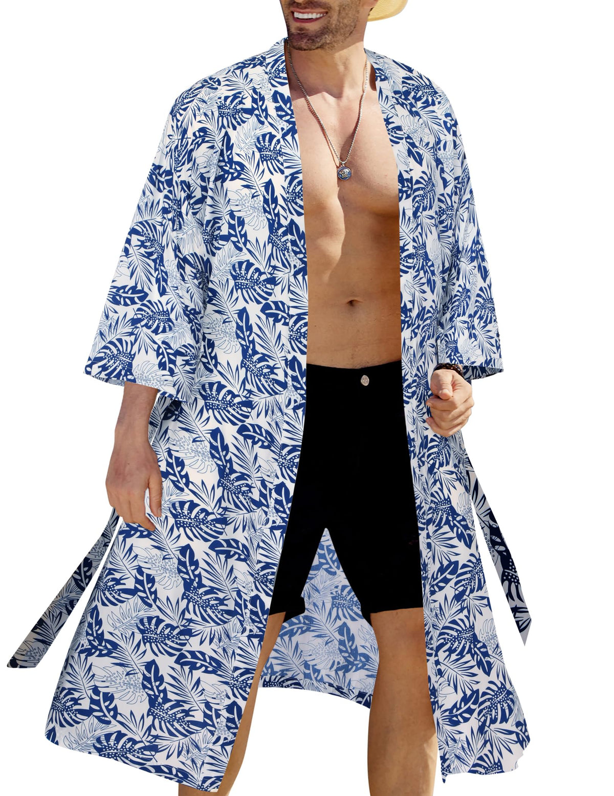 COOFANDY Men's Lightweight Kimono Robe Japanese Bathrobes Open Front Long Cardigan Cloak with Belt