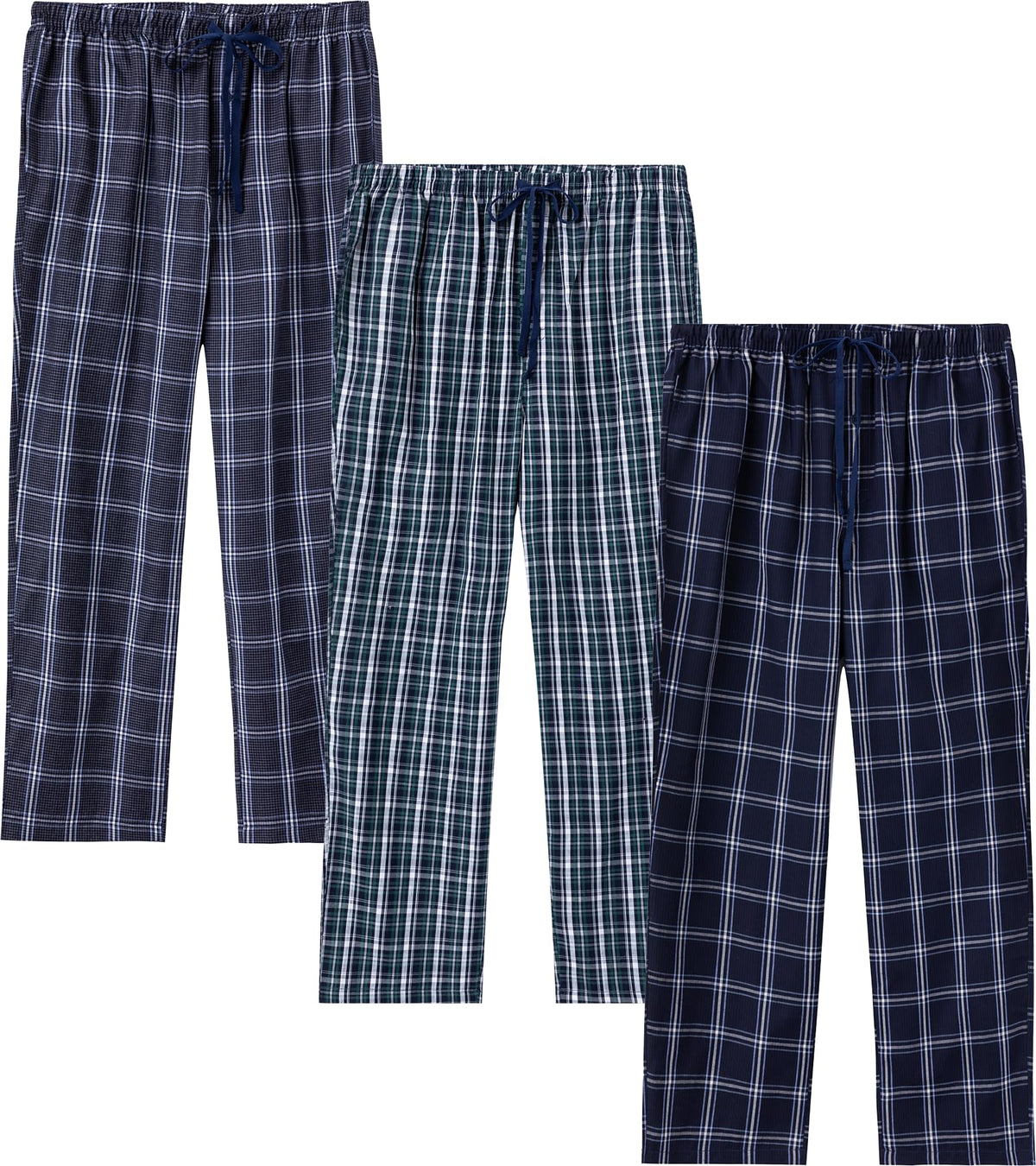 JupiterSecret Mens Pajama Pants Set Cotton Lightweight Plaid Sleep & Lounge 3-Pack PJ Bottoms with Pockets and Button Fly