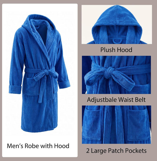 PrinStory Mens Hooded Robe Plush Fleece Robes Soft Long Bathrobe