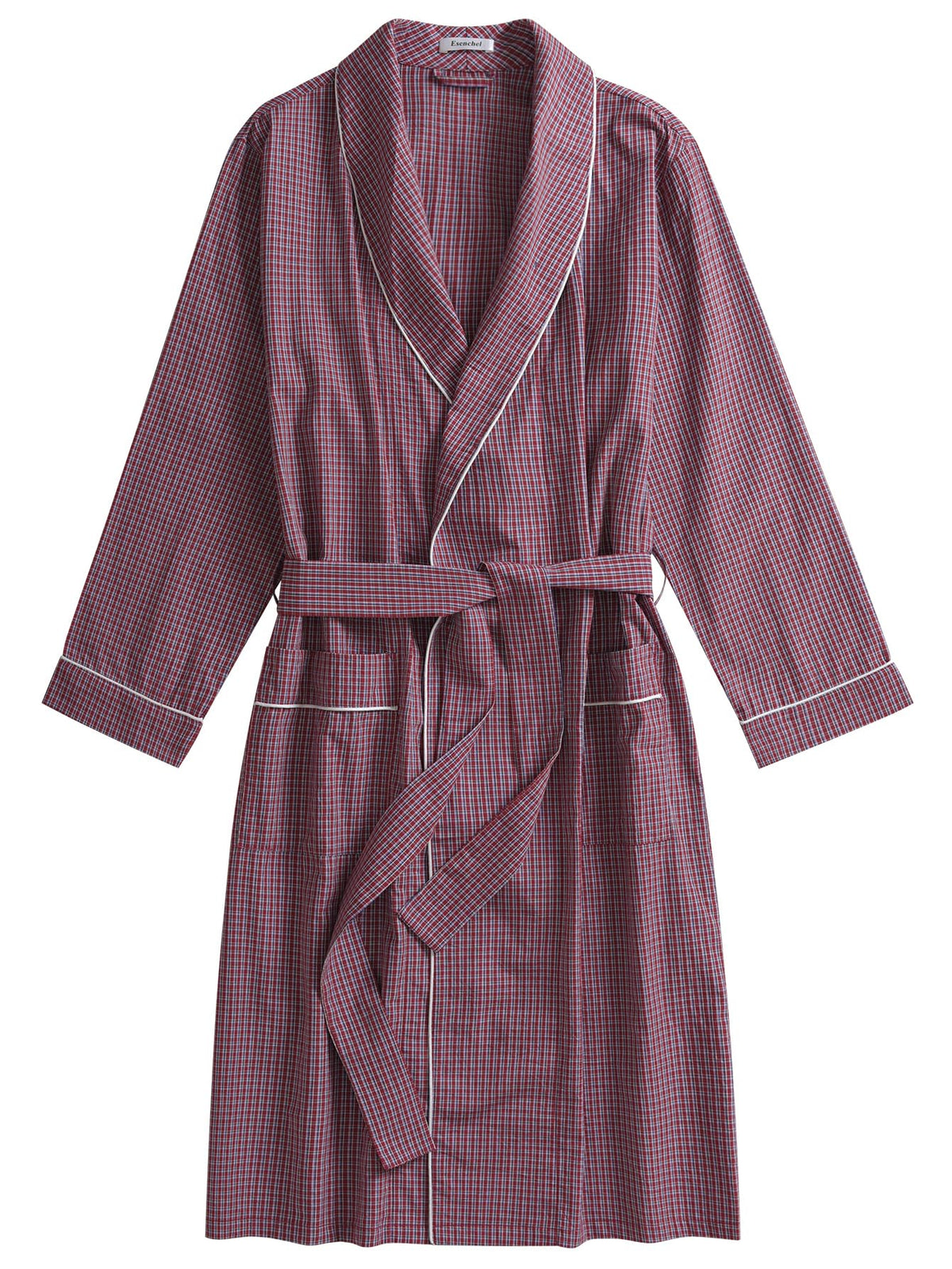 Men's Cotton Plaid Robe Lightweight Bathrobe with Pockets
