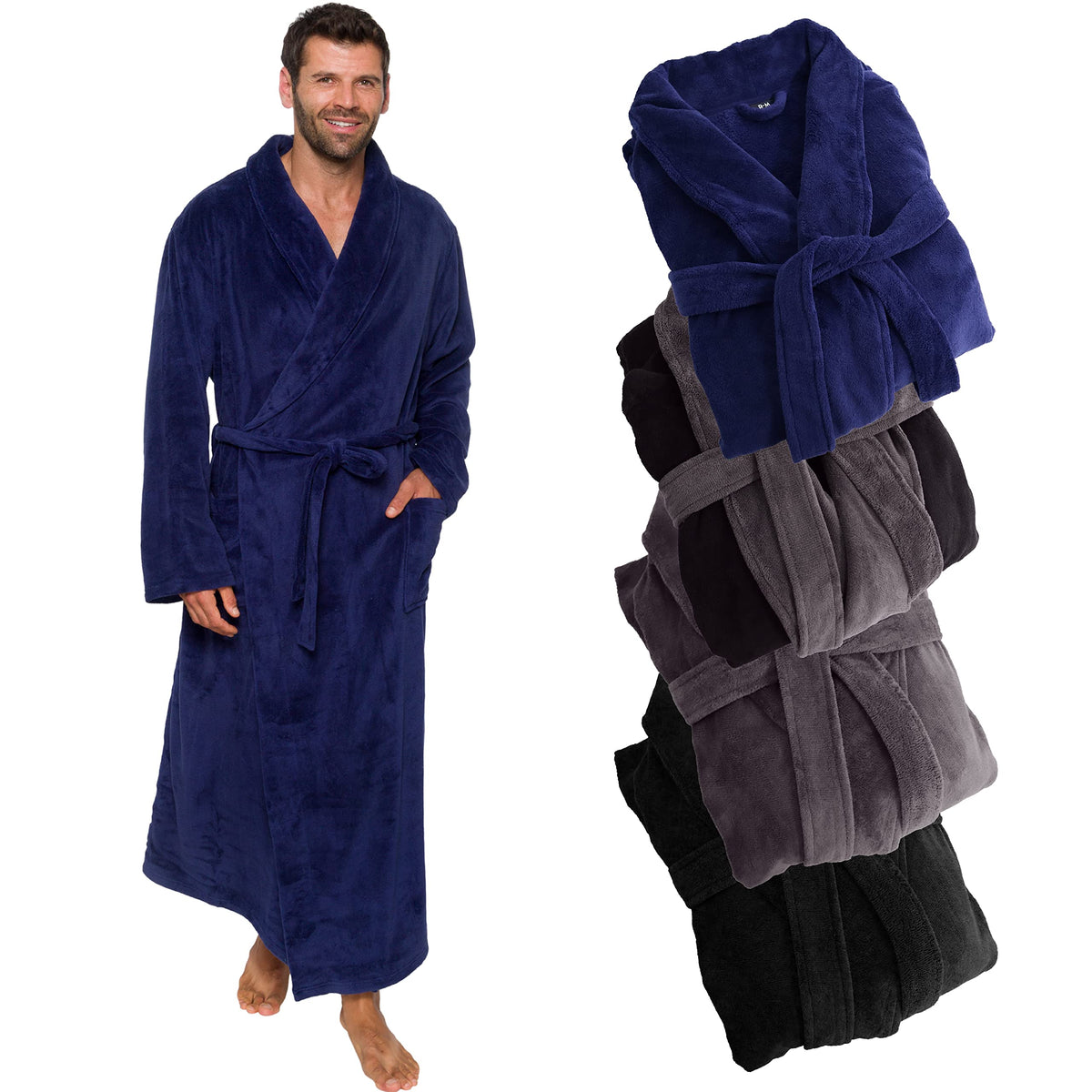 Ross Michaels Mens Robe Big & Tall - Long Plush Shawl Collar Fleece Bathrobe