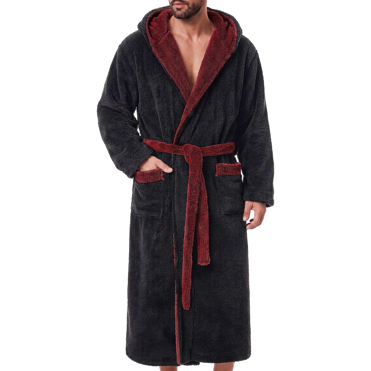 GIISAM Mens Robes Soft Fleece Plush Warm Hooded Thick Heavy Cozy House Coat